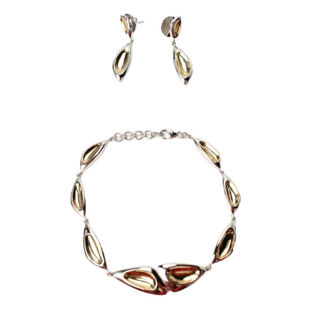 Designer Womens 925 Silver + Gold Accent Organic Earring + 8" Bracelet Set